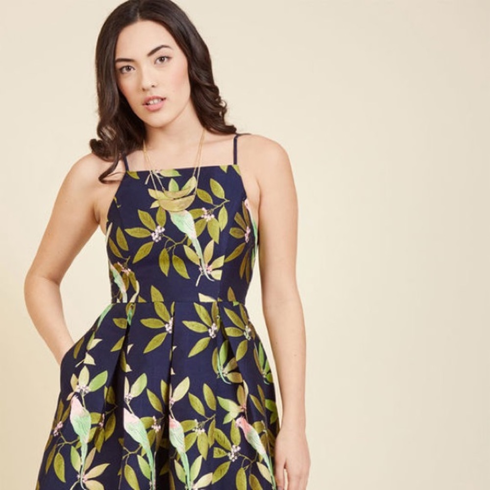 Ritz and Wisdom Midi Dress in Tropical Birds in 2X